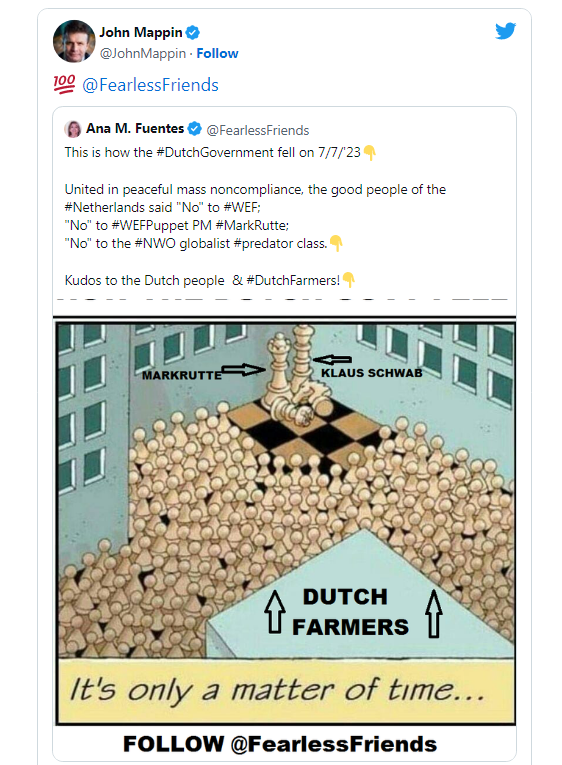 FearlessFriends's tweet photo. Thank you #JohnMappin @JohnMappin!🙏👇
Proud of the Dutch people for peacefully ousting #wef PM #MarkRutte. #USA respects #Netherlands!👇 https://t.co/G6JKkU4Rq6