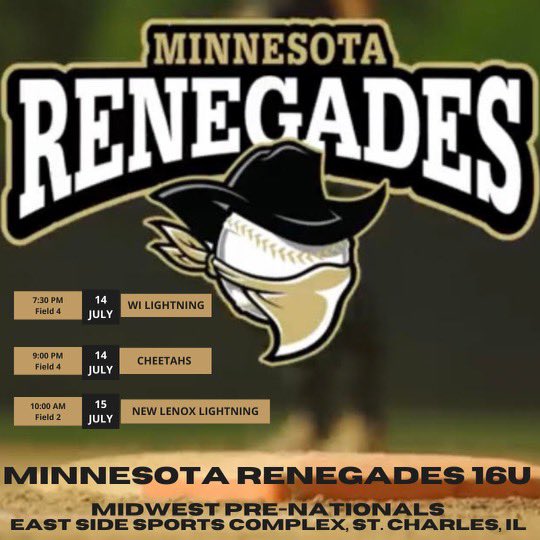 Come on out and catch the 16u Renegades down in St. Charles IL this coming weekend!! <a href="/dohlmana86/">Amber Dohlman</a> <a href="/SMUMNFastpitch/">SMUMN Fastpitch</a>
