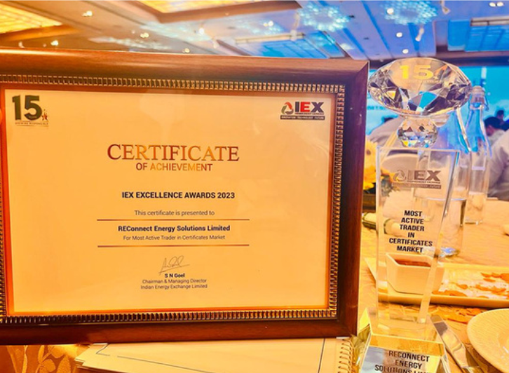 We are humbled to receive the Most Active Trader in the Renewable Energy Certificates (REC) markets in India award by IEX in the presence of Shri. S. N. Goel - CMD, <a href="/IEX/">IEX</a> and Shri S. R. Narasimhan - CMD, <a href="/GridIndia1/">GRID-INDIA</a>