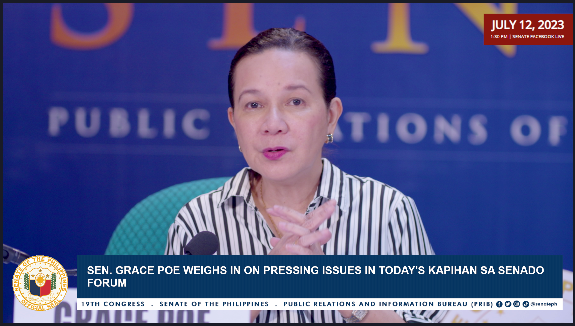 senatePH's tweet photo. WATCH:  Sen. Grace Poe gives her view on pressing national issues in  today's Kapihan sa Senado, July 12, 2023. #SenatePH  #PhilippineSenate

📹https://t.co/cTeiMfrzck https://t.co/W8nOC4Sg6c