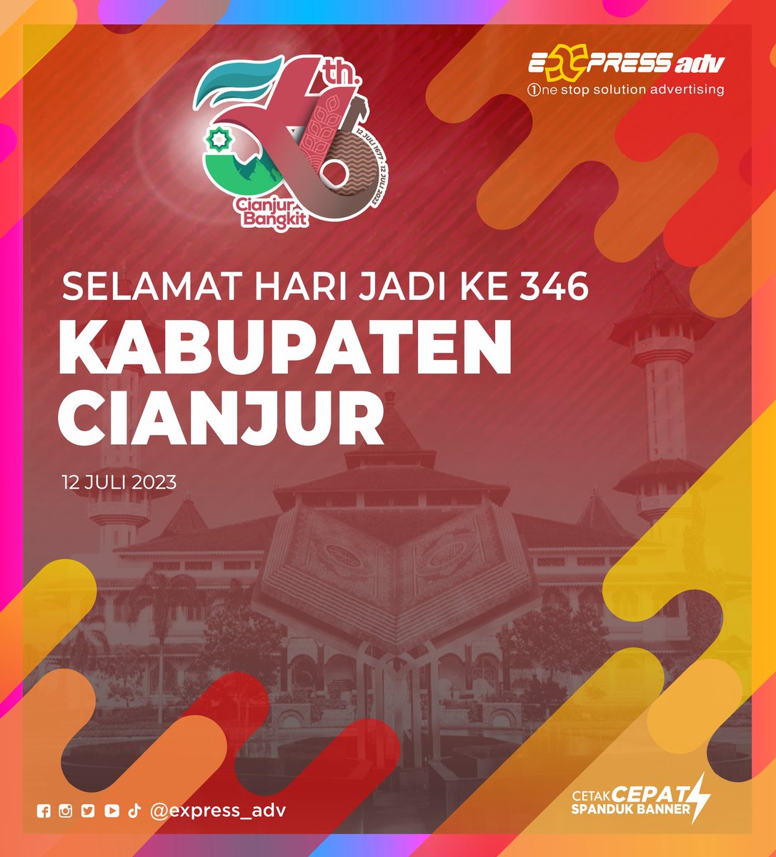 DgPrintCianjur's tweet photo. Selamat Hari Jadi Ke 346 Th Kabupaten Cianjur
#HJC346
#HariJadiCianjur346
#PercetakanCianjur
#DigitalPrintingCianjur
#AdvertisingCianjur
#CetakCepatSpandukBanner
#JagonyaSpanduk
#SpandukCepat
#CepatItuExpress
#ExpressAdv
#ExpressAdvertising https://t.co/U9eIm6xWl1