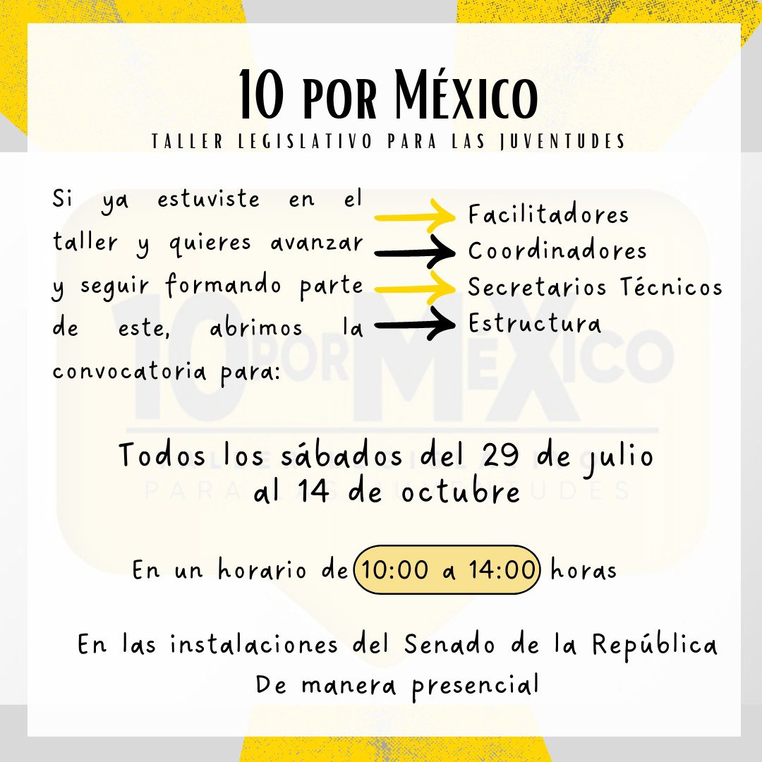 Ya llegó, ya está aquí. 💛

Si formaste parte del taller, regístrate para seguir siendo parte de esta bonita familia. 💛

Regístrate en el siguiente enlace: 

forms.gle/KJfzJLE5mQdRb9… 

Tienes hasta el 19 de julio.