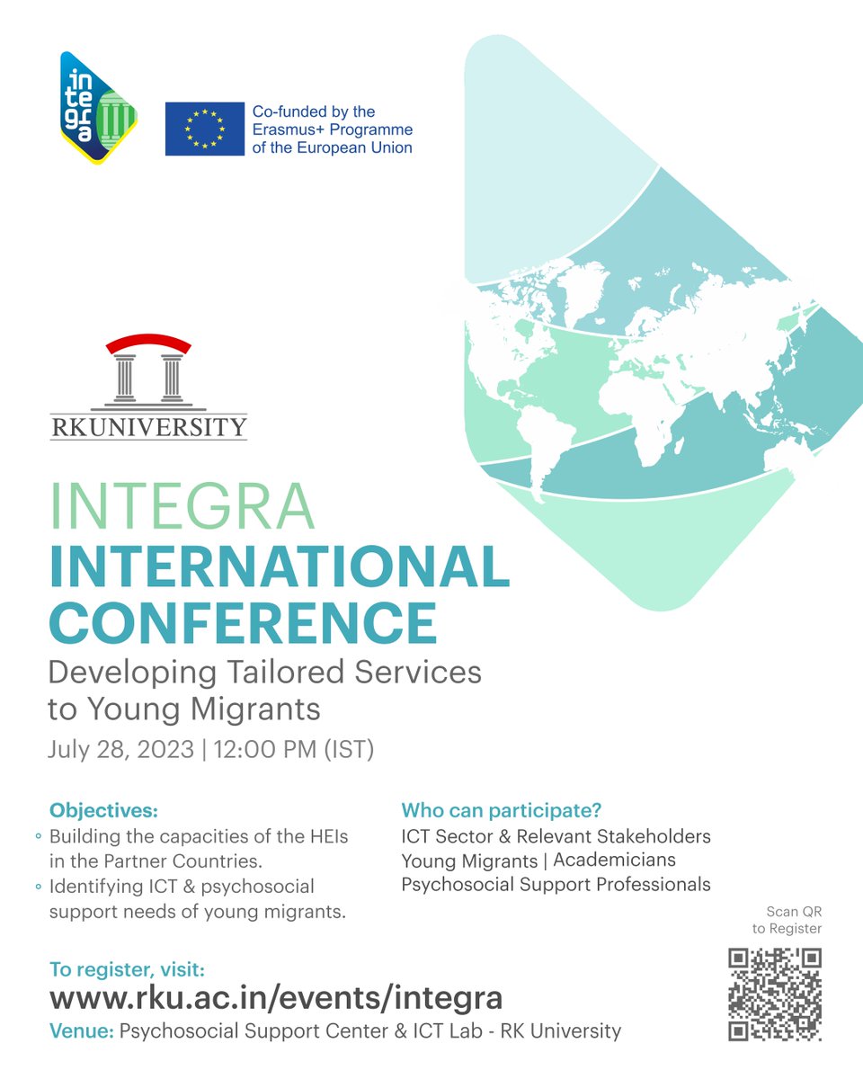 RKU has organised an International Conference as a part of INTEGRA (DevelopINg Tailored comprEhensive services for younG migRAnts) - A project co-funded by Erasmus+ programme of EU.
rku.ac.in/events/integra

#rku #integra #eu #erasmusplus #europeanunion #rkuniversity #India
