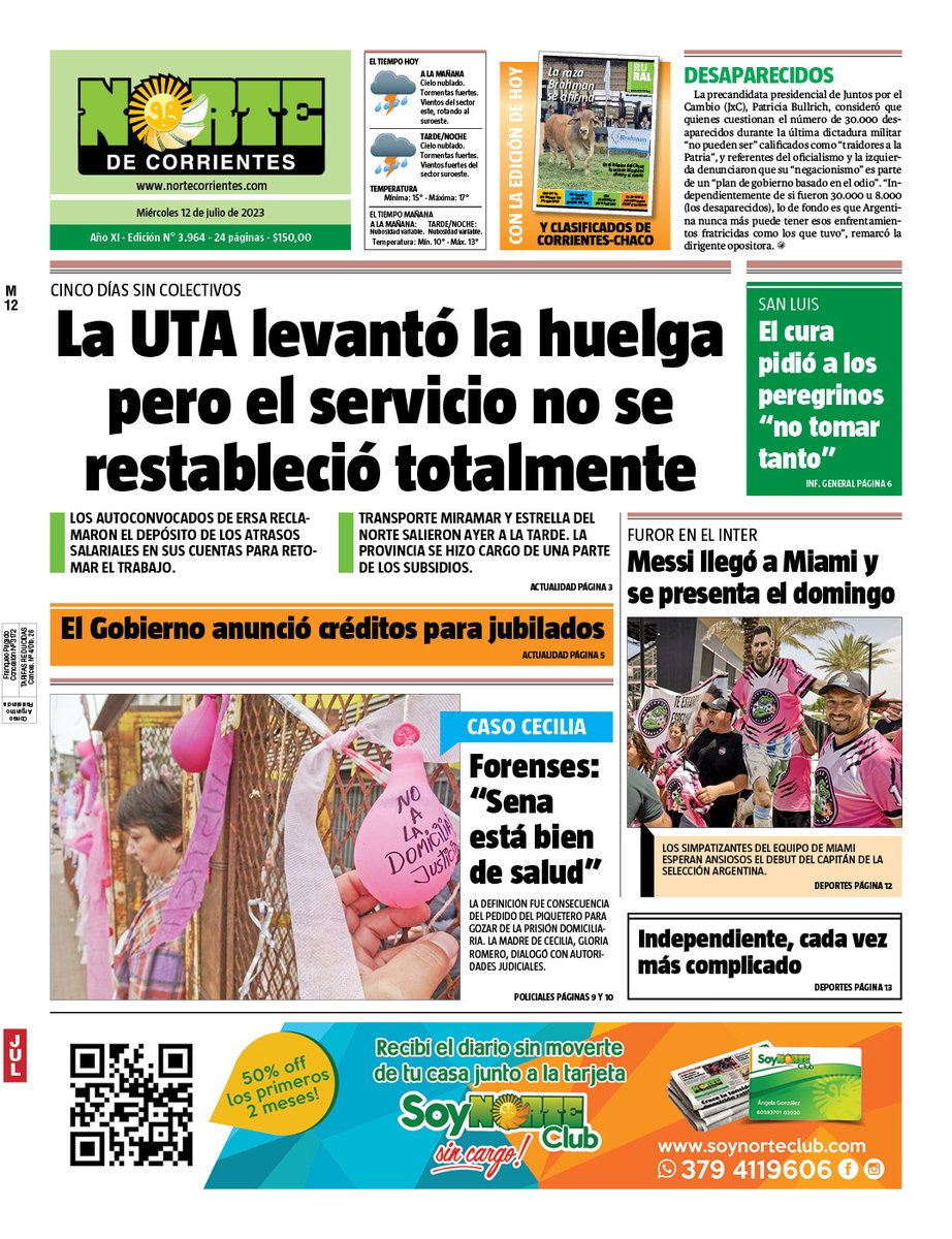 NorteCtes's tweet photo. #BuenMiercoles #NuestraTapa del #Miercoles 12 de julio de 2023 de @NorteCtes @DiarioNorteCom https://t.co/TUYd2gv3iU
