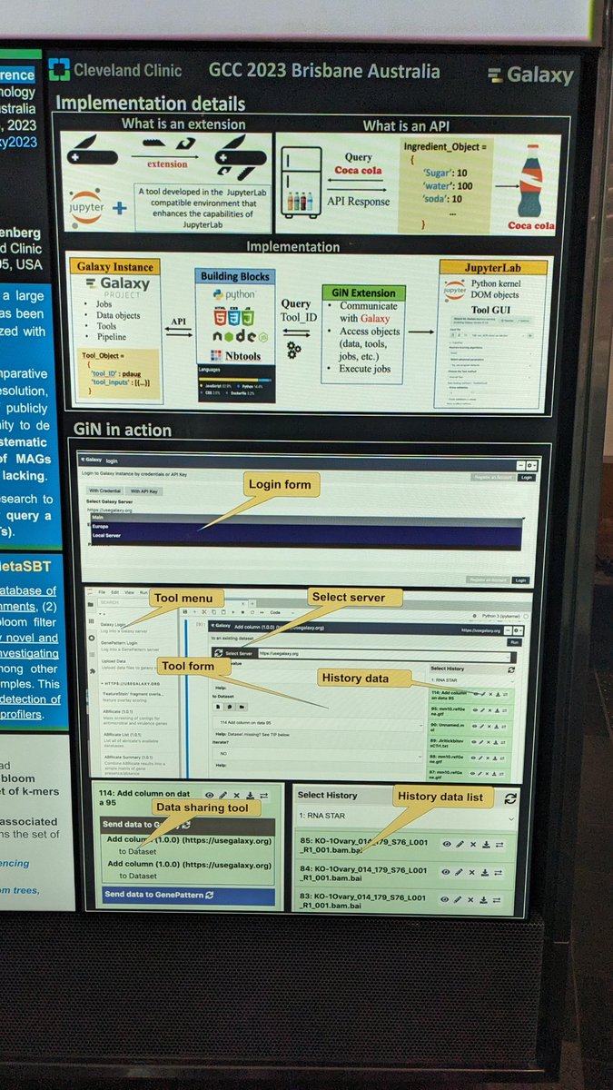 DrIdoBar's tweet image. Really excited to see the "Galaxy in Jupyter notebook" poster at #GCC2023, I wonder if there are any existing #JupyterLab servers with this functionality available for Aus researchers...
@GalaxyAustralia @AusBiocommons @qcifltd