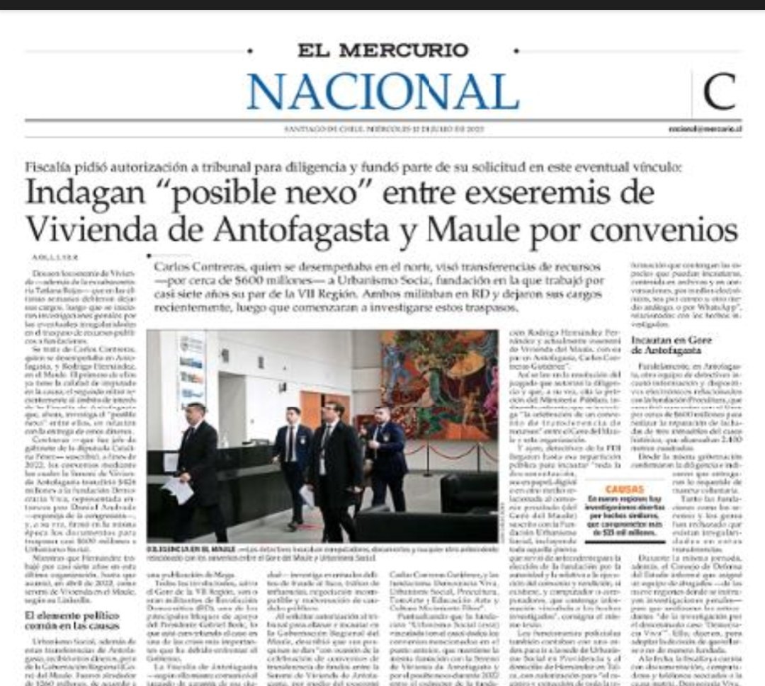 🚨Indagan nexо entre exseremis de
Vivienda de Antofagasta y Maule por convenios, ambos militantes de Revolución Democrática. Exseremi de Antofagasta visó transferencias por casi $600 millones a #UrbanismoSocial, fundación en la que trabajó por casi 7 años su par Del Maule.