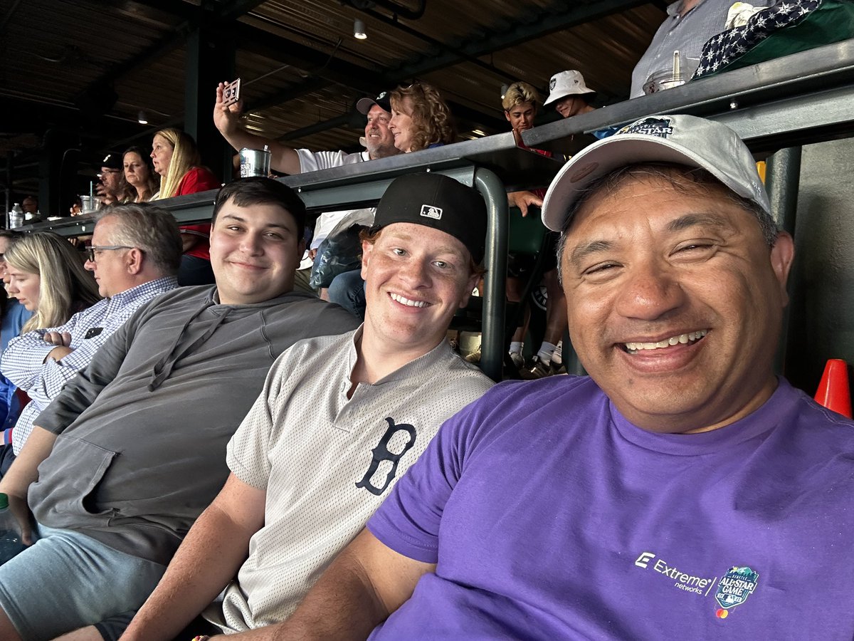 zkerravala's tweet photo. Hanging with the kid and his buddy. Photo bombed by @WDurow @MLB #AllStarGame #AllStarGame2023 @ExtremeNetworks #AdvanceWithUs https://t.co/xZPUonXug0