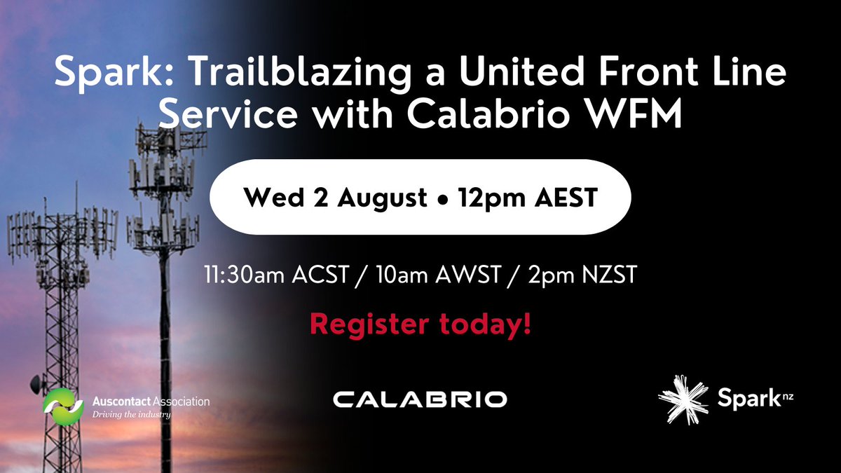 Register now for this informative discussion on 2 August with <a href="/Calabrio/">Calabrio</a> &amp; <a href="/SparkNZ/">Spark NZ</a> as they discuss the technical &amp; people challenges, expected &amp; unexpected, during their radical business transformation &amp; more! ow.ly/eugp50P98B0

#webinar #wfm #contactcentres
