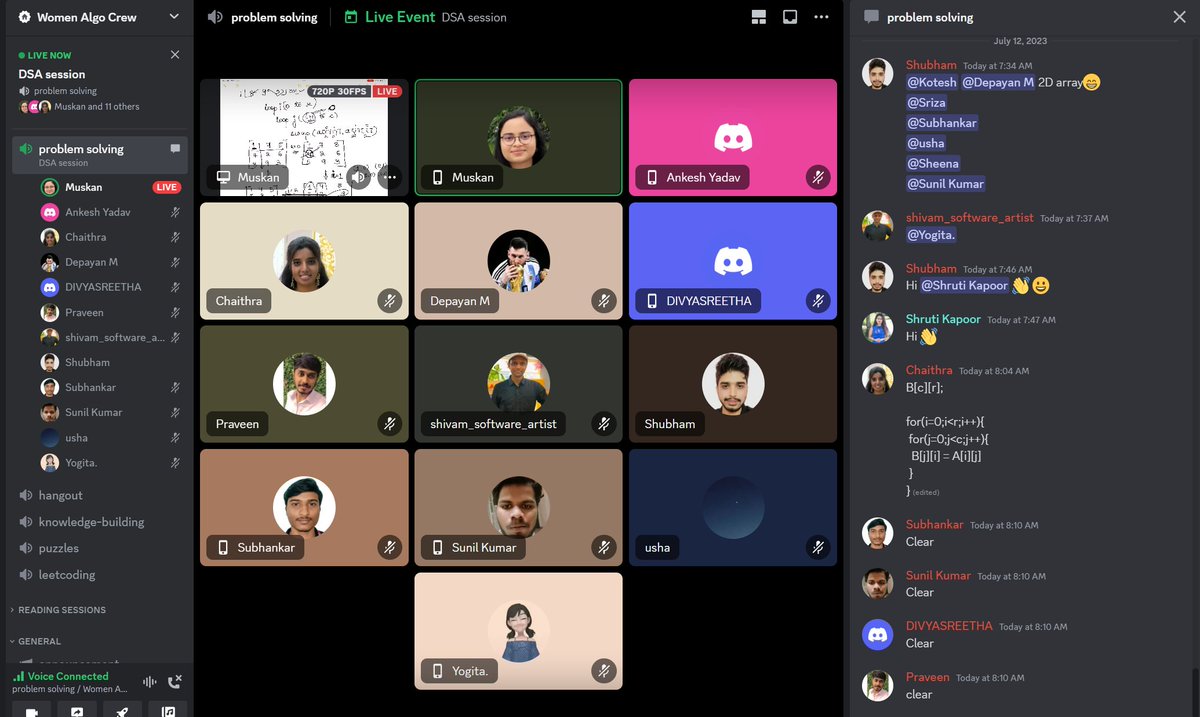 MJhunjhunwalla's tweet photo. Houseful Wednesday session....

When learning becomes fun with the community and time doesn't matter. 

Solved 2 questions on 2D array
- Transpose of a matrix
- Snake Pattern https://t.co/XhTFoUE07B