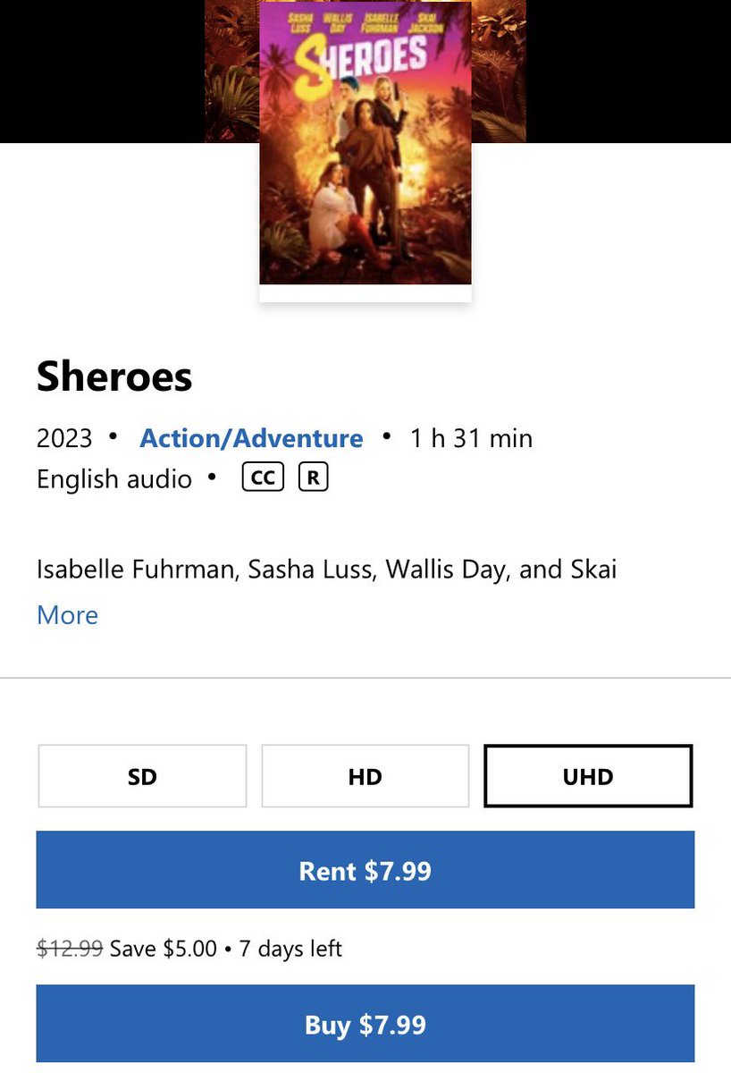 Busy shopping the great deals? This deal ISN’T “such fucking bullshit!”

Buy #SheroesMovie for only $7.99 in gorgeous 4K quality at Apple and Microsoft! Definitely some of the most fun you’ll have this year! ❤️

#IsabelleFuhrman #SashaLuss #WallisDay #SkaiJackson #Sheroes