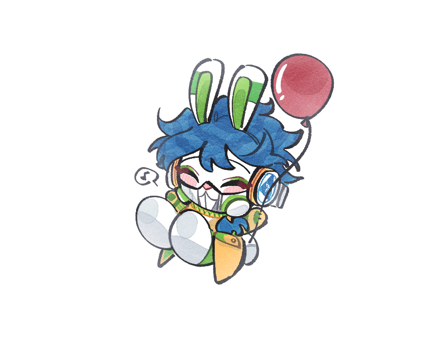 1boy male focus balloon solo blue hair smile rabbit ears  illustration images