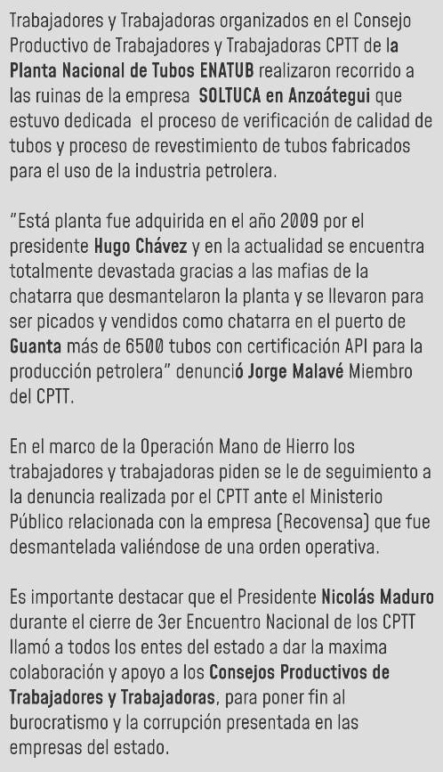 CpttPgjaa's tweet photo. @nelsonbocaranda En Anzoátegui con el caso de #PDVSA - #ENATUB es imperdonable como acabaron con empresas y miles de tuberías. Se ha denunciado y esperemos que sean castigados todos los implicados y no sigan persiguiendo a los trabajadores que valientemente denunciaron las mafias de la Chatarra. https://t.co/iBNlP8KLWJ
