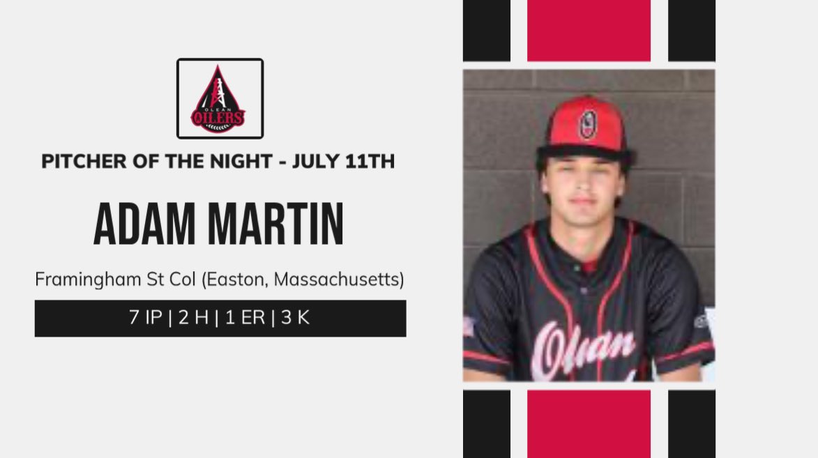 NYCBLbaseball's tweet image. Tonight’s pitcher of the night is Adam Martin, who pitched seven inning for the Olean Oilers.