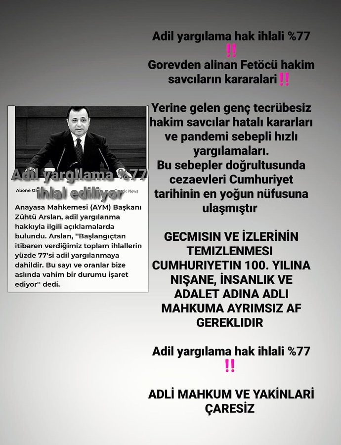 Affet Türkiye
10 milyon mahkum ailesi çözüm bekliyor.
<a href="/RTErdogan/">Recep Tayyip Erdoğan</a> <a href="/kilicdarogluk/">Kemal Kılıçdaroğlu</a> <a href="/meral_aksener/">Meral Akşener</a> <a href="/Ahmet_Davutoglu/">Ahmet Davutoğlu</a> <a href="/alibabacan/">Ali Babacan</a> <a href="/T_Karamollaoglu/">Temel Karamollaoğlu</a> <a href="/DpGultekinUysal/">Gültekin Uysal</a> <a href="/M_Sarigul/">Mustafa Sarıgül</a> <a href="/iletisim/">T.C. İletişim Başkanlığı</a> <a href="/Akparti/">AK Parti</a> <a href="/yilmaztunc/">Yılmaz TUNÇ</a> <a href="/herkesicinCHP/">CHP 🇹🇷</a>
.