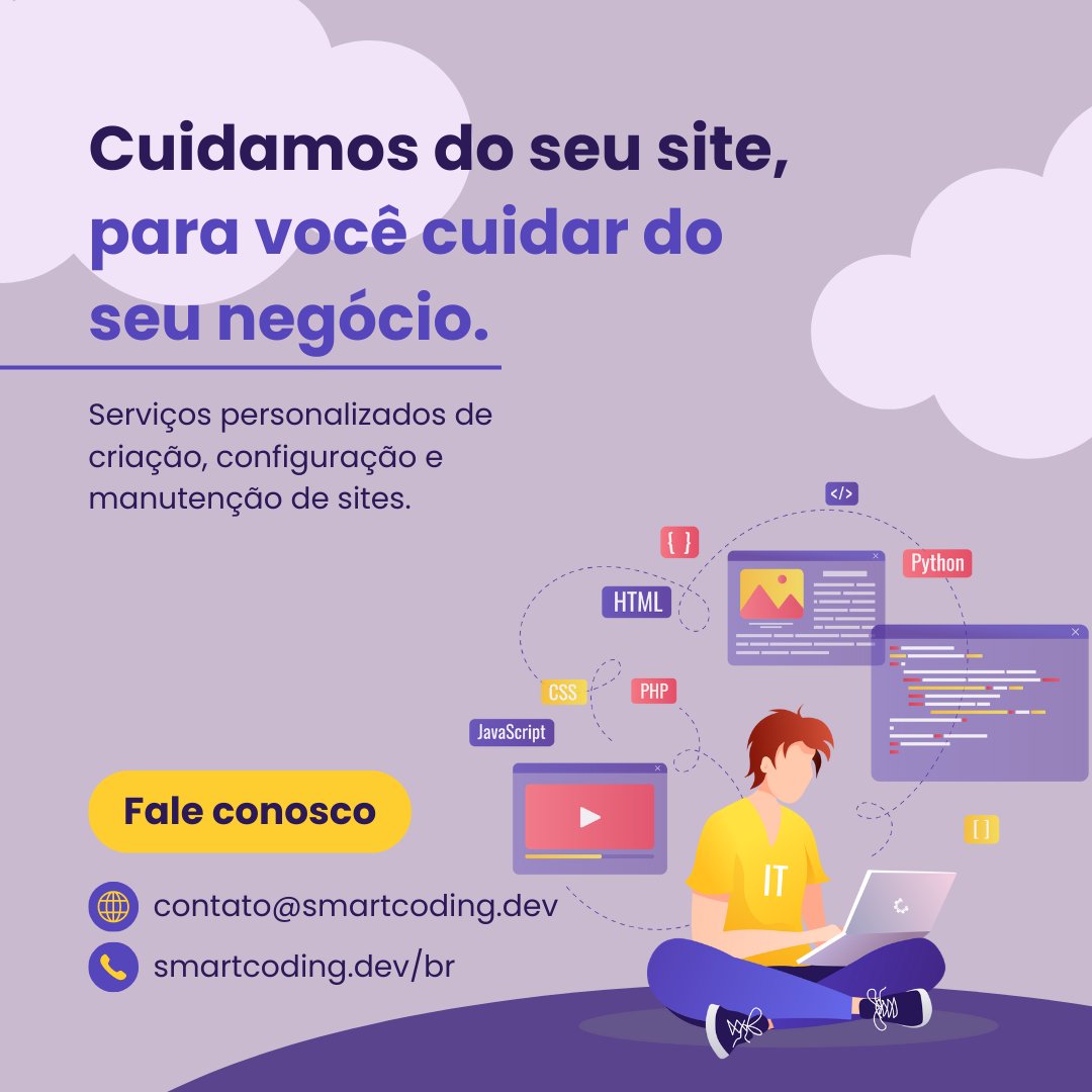 SmartCodingDev's tweet image. Sua empresa precisa de um site? Já tem, mas gostaria de mudar e atualizar? Fale conosco.