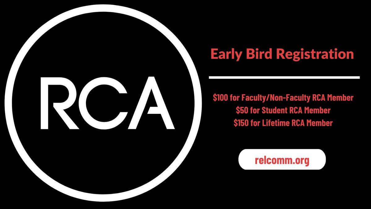 RCA PRECONFERENCE EARLY BIRD REGISTRATION: From August 1st to October 15th, we are offering reduced prices. The registration fee includes a year membership, 3 issues of our premier journal (JCR), and attendance at the RCA one-day conference in Washington D.C.
#RCA2023 #earlybird