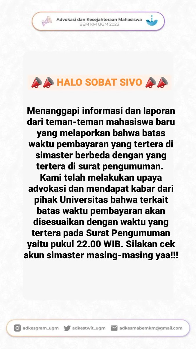 Halo Sobat Sivo Buat teman-teman mahasiswa baru jalur SNBT bisa cek akun simasternya yaa karena seharusnya sudah ada perubahan terkait batas waktu pembayaran