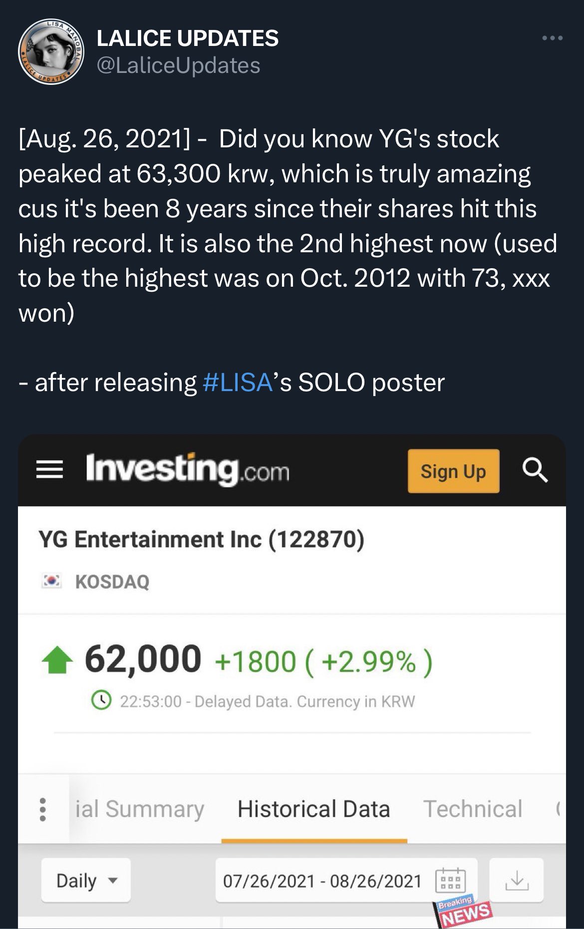 Someone’s ³²⁷ on Twitter "YG stocks went UP after just 10 MINUTES of