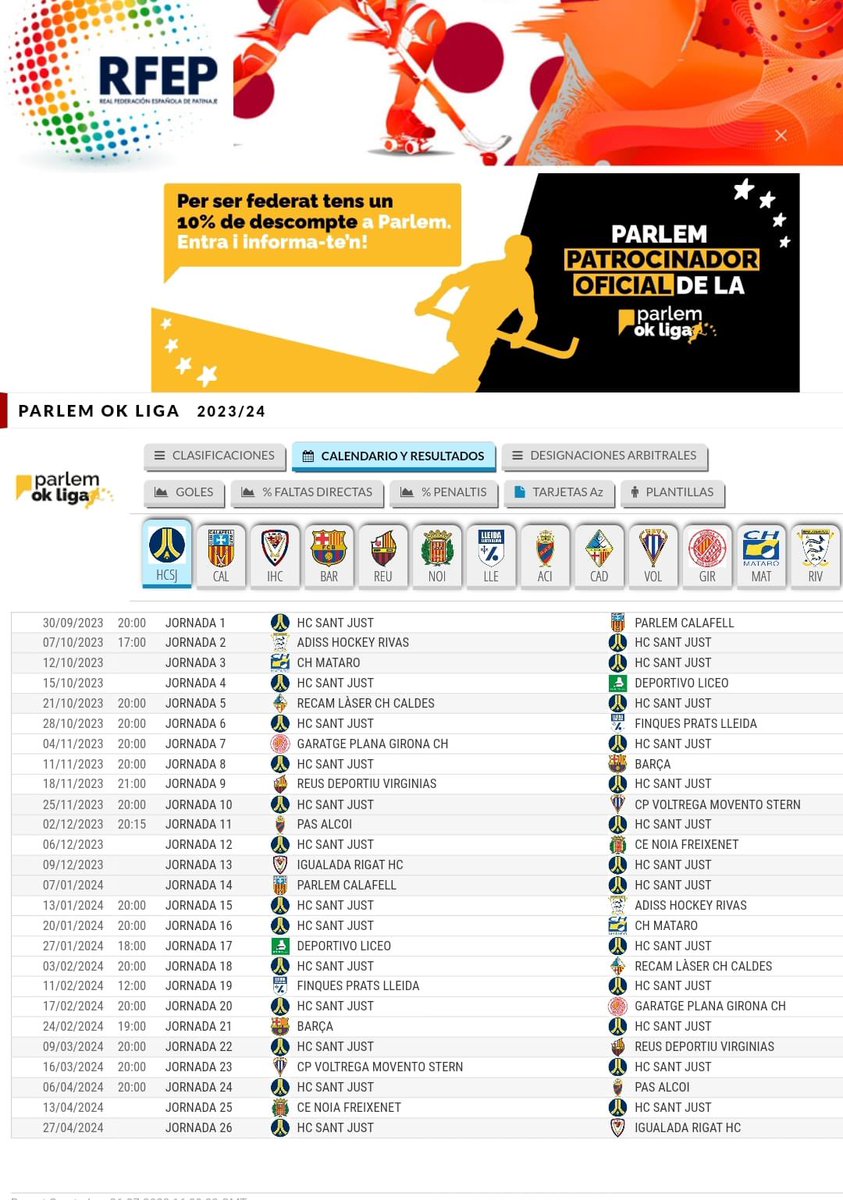 Avui ha tingut lloc el sorteig del calendari de la <a href="/okliga_oficial/">OK Liga</a> 
El primer partit de l’<a href="/hcsantjust/">HC SANT JUST</a> serà el dia 30/09 a #LaBonaigua contra el <a href="/cpcalafell/">ClubPatíCalafell</a> 
El primer desplaçament, serà a Madrid la següent jornada per enfrontar-nos al <a href="/RivasClub/">CP Rivas las Lagunas</a> 🔶🔷💪
