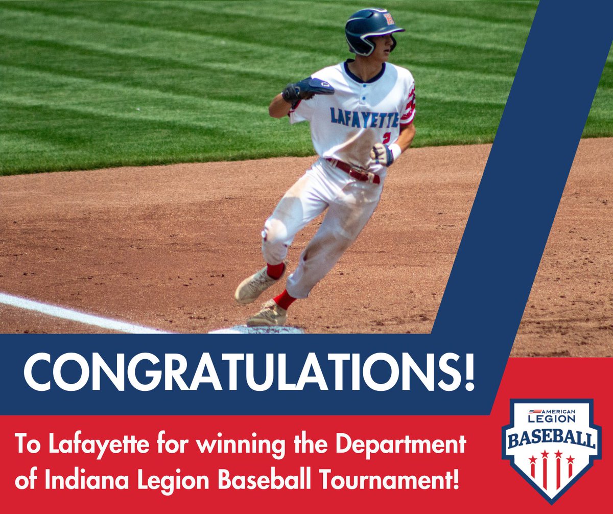 Lafayette won the Department of Indiana Legion Baseball Tournament on Tuesday, July 25th in Kokomo, IN.

They will now be moving on to the Great Lakes Regionals that will start Wednesday, August 2, 2023 in Midland, Michigan.

Wish our team well!