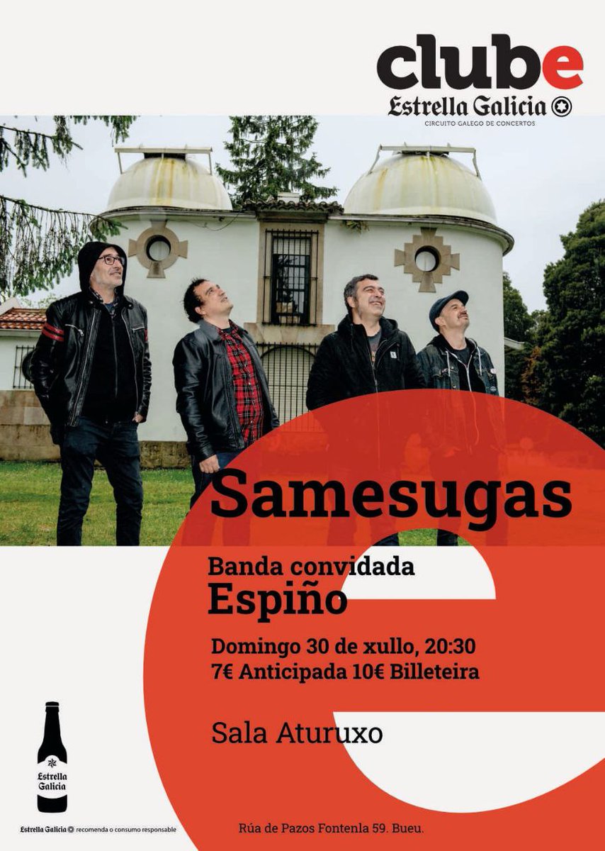 SAMESUGAS + ESPIÑO  

🗓️Dom 30/07/23  
📷 20:30 
📷<a href="/aturuxobueu/">aturuxo bar (bueu)</a> 
📷 Entrada: 7€/10€

<a href="/theshyboy/">Alfonso Espiño Louro</a>  <a href="/LIXOURBANO/">LIXO URBANO</a> 
#punkrock #punkrocknroll
#Pop #popart  #psiquedelic #folk #progressiverock