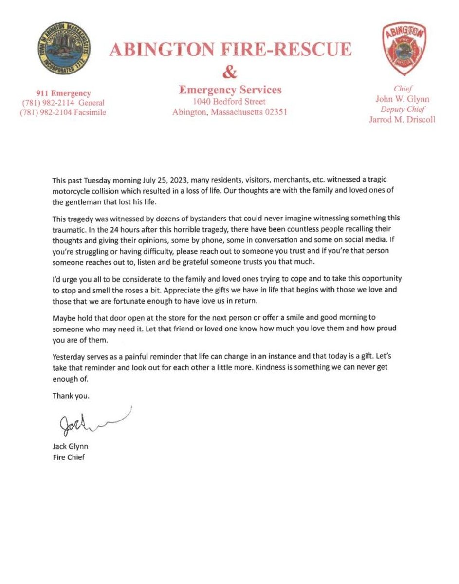 A message from the Chief of Department