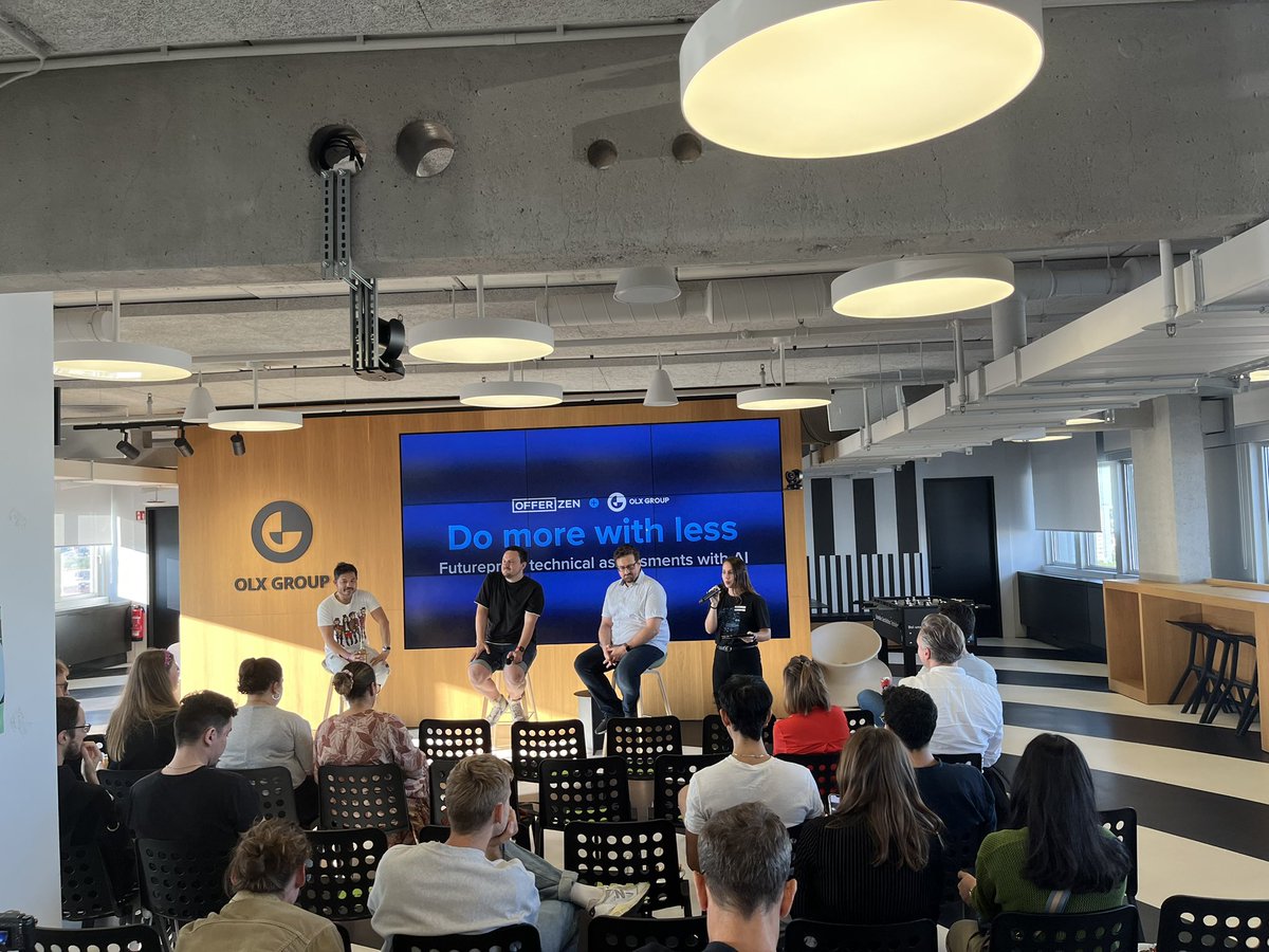 Technical Assessment with AI event in Berlin by <a href="/OfferZen/">OfferZen</a> hosted at <a href="/olxgrouptech/">OLX Group Tech</a> 
With <a href="/HungLee/">Hung Lee</a> <a href="/mschmeisserTA/">Matthias Schmeißer</a> &amp; Ilya Sakharo of <a href="/codility/">Codility</a>