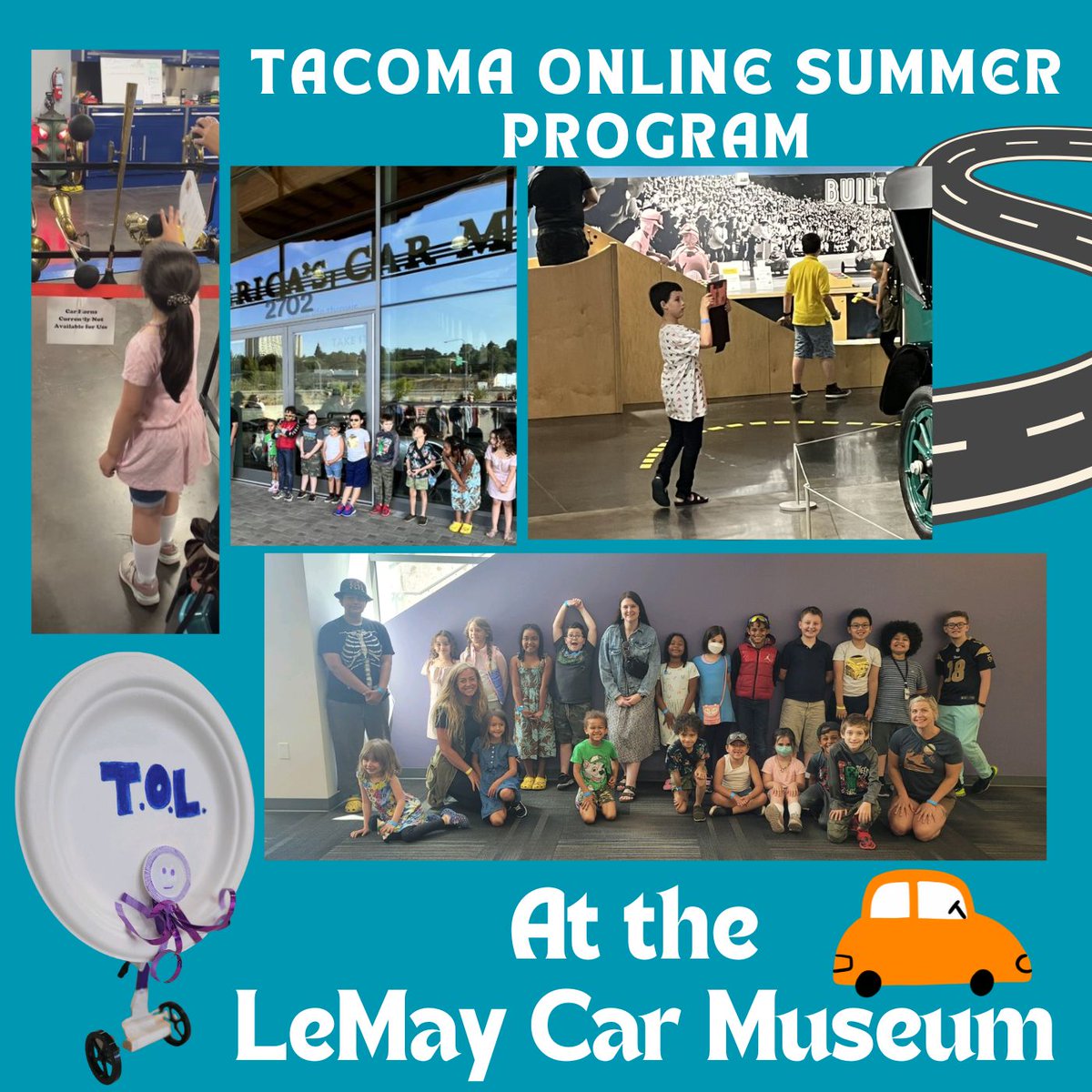 Our #TacomaOnline #summerlearning program enjoyed a #fieldtrip to @LeMayACM! Students learned about car designs, horns, historical records, & more. Some students participated in a #virtualtrip! It was a fun day connecting  #onlinelearning from the week to hands-on fun!