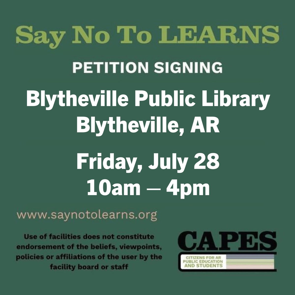 Mississippi County, it’s not too late to make your voice heard. Come see us Friday and sign the petition!
#SayNoToLEARNS