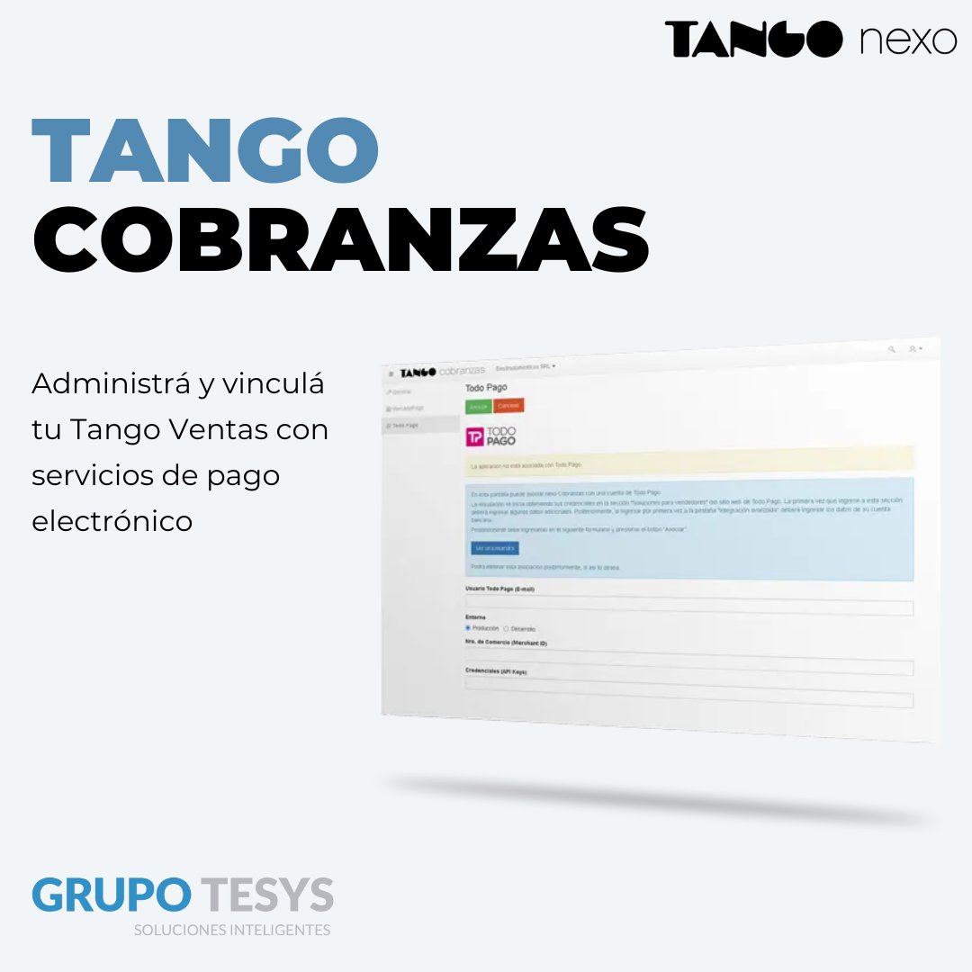 GrupoTesys's tweet image. 📣 CONOCÉ TANGO COBRANZAS 

Te permite administrar y vincular tu Tango Ventas con servicios de pago electrónico.

Comunicate con nosotros:
📞 011-5352-5230 📱 011-5731-0994

#GrupoTesys #TangoGestion #TangoSoftware #TangoDelta2 #ERP #Software #Pymes #TangoNexo #TangoCobranzas