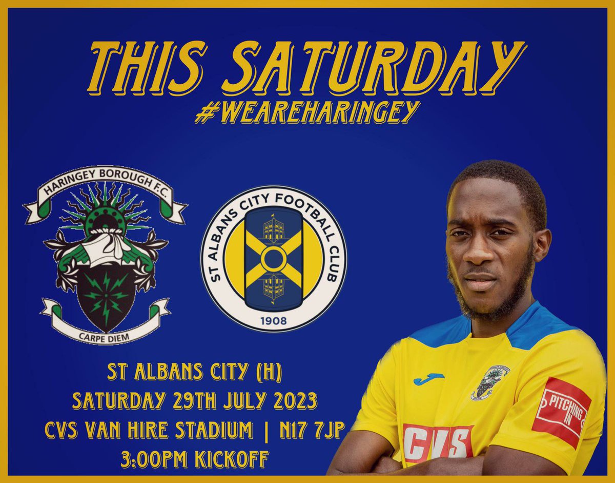 Haringey Borough (@haringeyborofc) on Twitter photo Rainy evening? Not to worry - Saturday afternoon isn't far away!
We welcome <a href="/stalbanscityfc/">St Albans City FC</a> to Coles Park this weekend. 3pm kickoff. Rainy evening? Not to worry - Saturday afternoon isn't far away!
We welcome <a href="/stalbanscityfc/">St Albans City FC</a> to Coles Park this weekend. 3pm kickoff.