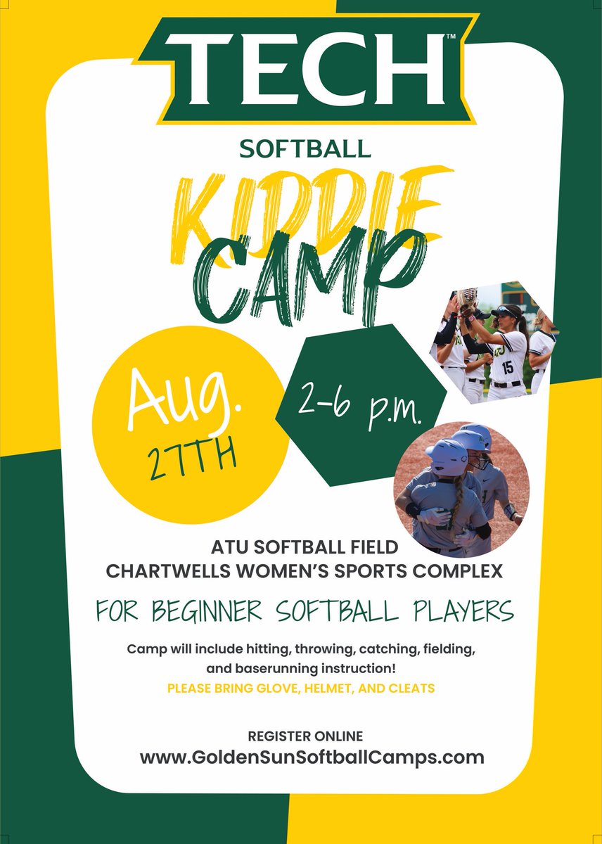 Kiddie Camp coming up soon!!! Goldensunsoftballcamp.com for more information! 💛💚. We will see ya there! #fighton