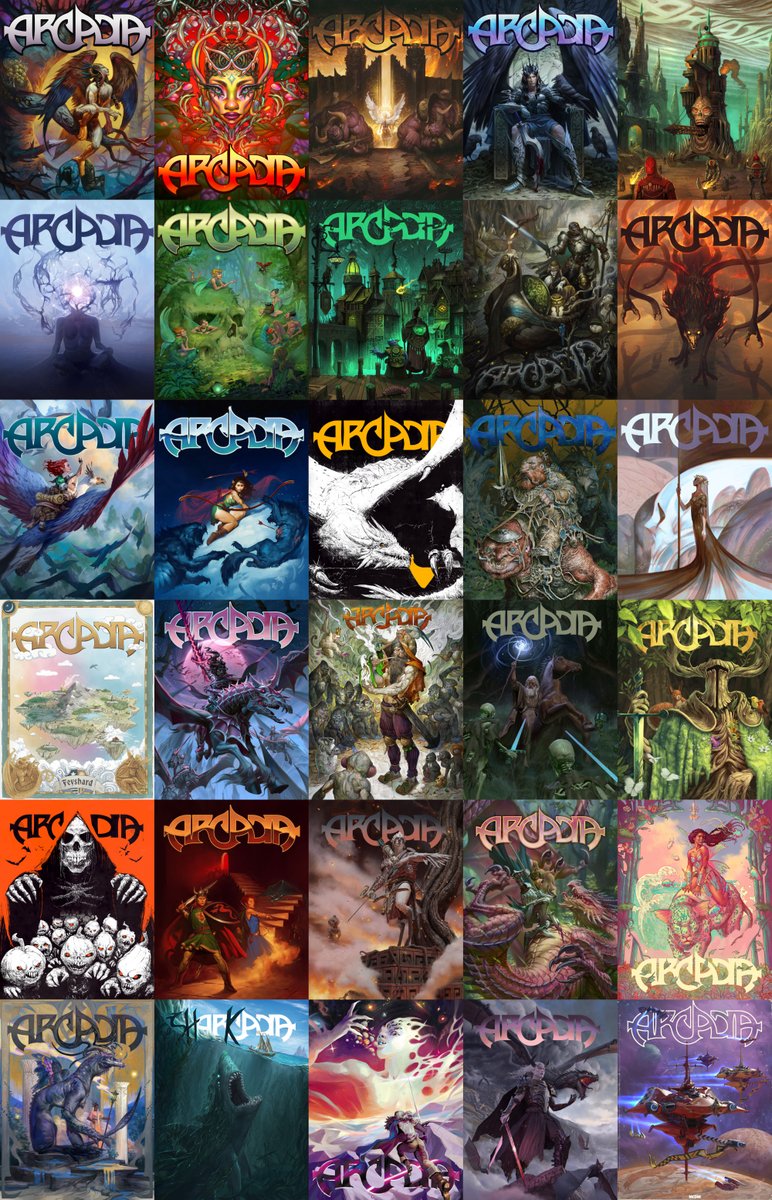 Last <a href="/helloMCDM/">Hello MCDM</a> #Arcadia (in its current form) was released. Behind these amazing covers, there is a treasure trove of 5e content. Thanks, <a href="/JamesIntrocaso/">James Introcaso</a> , <a href="/wildrosemage/">Hannah Rose | Horizons!</a>, <a href="/PestoEnthusiast/">Find me at @pestoenthusiast.bsky.social</a>. I am proud and humbled of being a playtester in some of them!