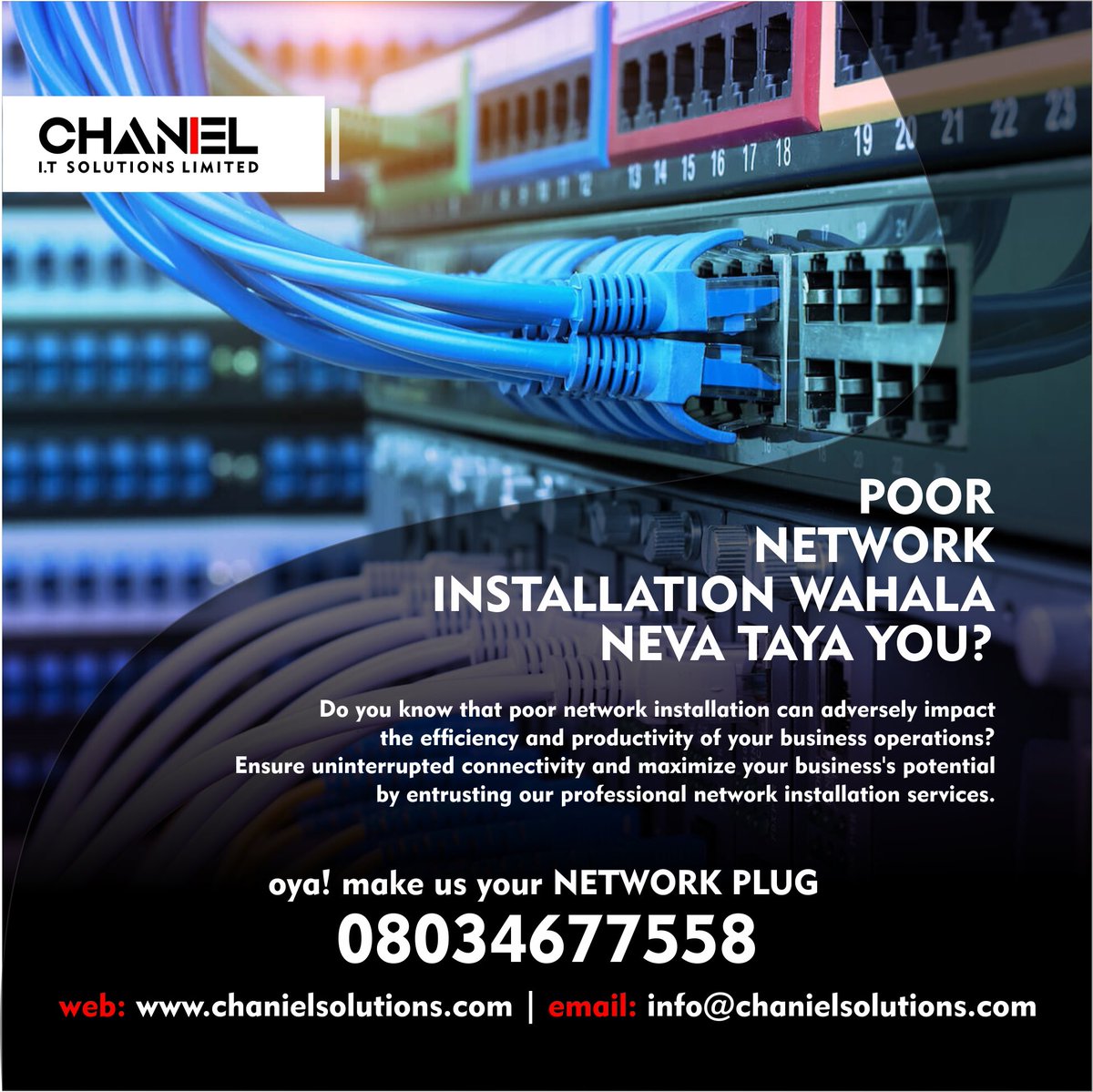 Chanielsolution's tweet photo. Tired of poor network installation? Low-quality materials or equipment? Inadequate infrastructure?
Worry no more! We offer high-standard network installation that lasts.
Visit our website and send a DM today! 

#chanielITsolutions #tech #techies #networkistallation https://t.co/TIXpxuxf3r