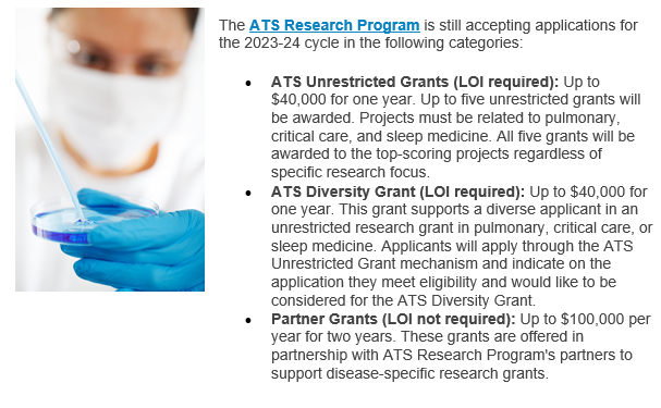 ATS_Assemblies's tweet image. The Research Program is accepting applications!
Submit your Letter of Intent (LOI) by September 1⃣1⃣ at 11:59 pm ET!
Start here 🔗research.thoracic.org/grants/ 
#researchprogram #applynow