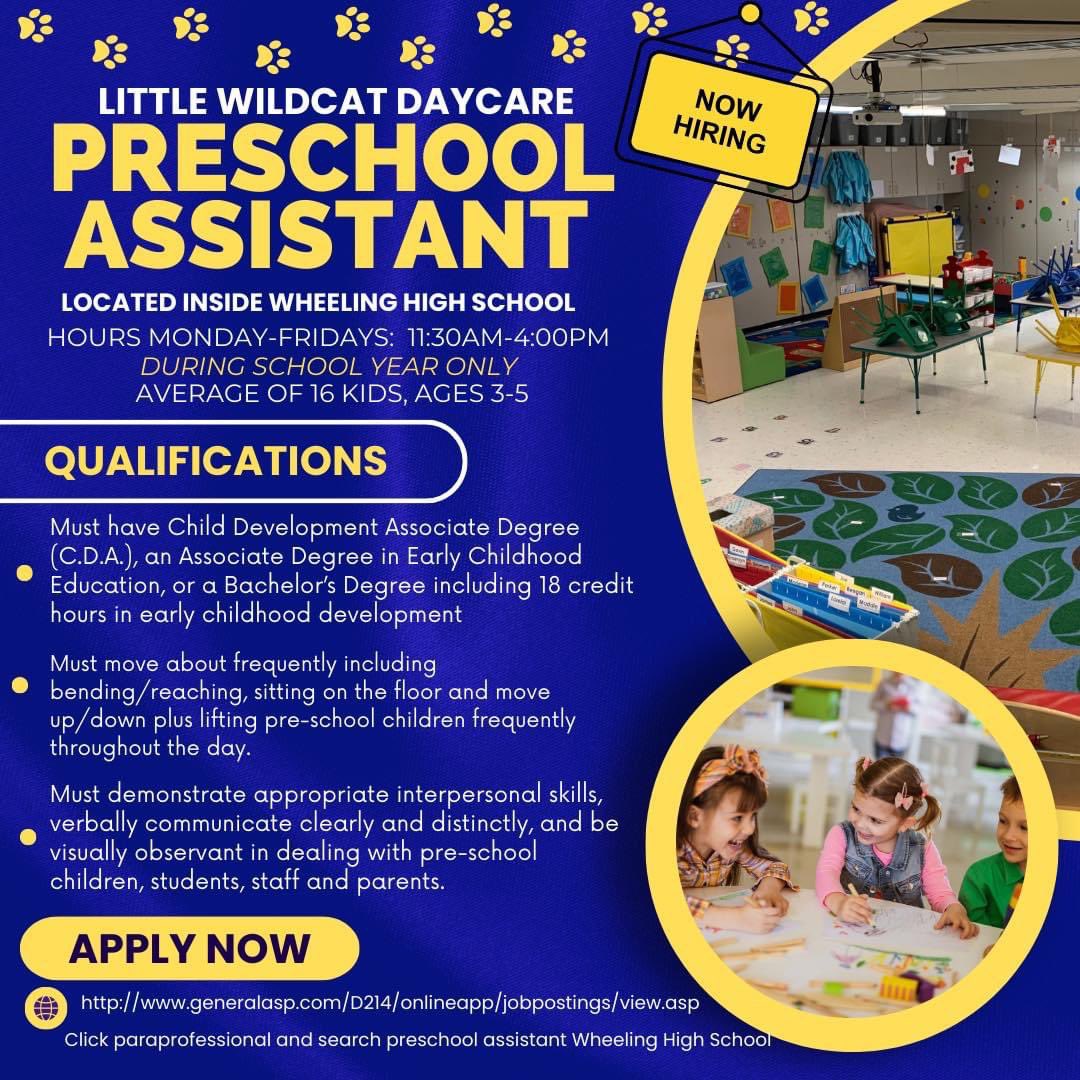 Looking to add a preschool assistant to our team! Feel free to share with anyone who might be interested.