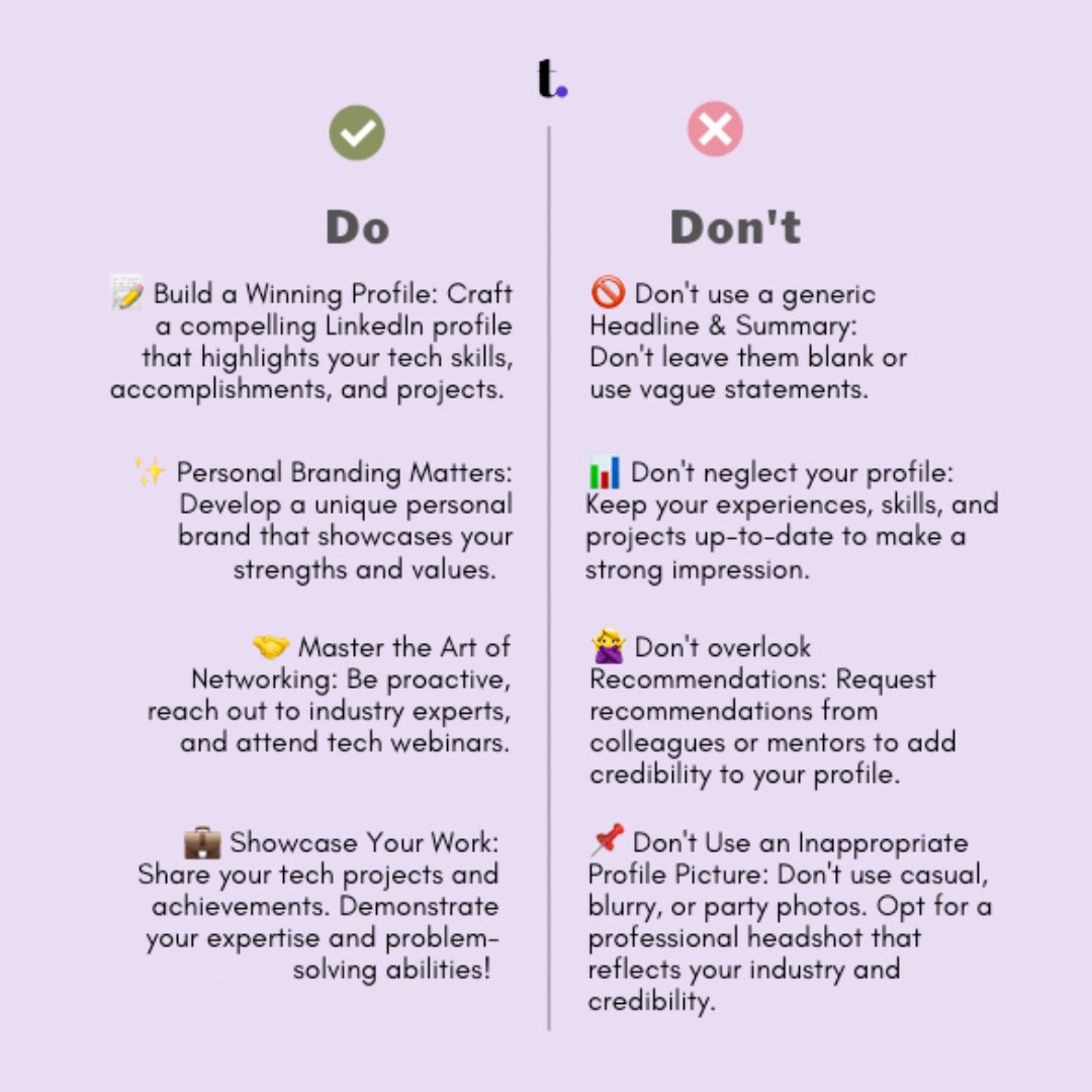 🤔 Need a cheat sheet on how to use LinkedIn to land your dream job in tech?

Make sure to bookmark this tweet for later. 📌

#LinkedInTips #LinkedIn #TechCareer #BlackInTech #LatinxInTech #DiversityInTech