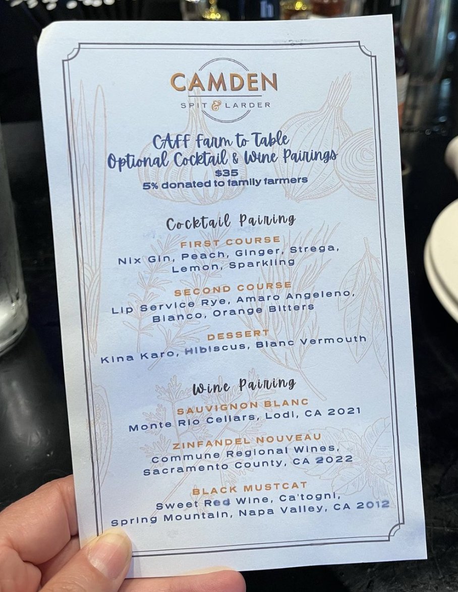 famfarms's tweet photo. Hungry for an amazing seasonal menu (including cocktails) from local farmers? Check out Camden Spit & Larder's (Sacramento) special #TableToFarm menu this week. They are one of several amazing restaurants giving back to family farmers: https://t.co/GgHGMzta8O https://t.co/kYnlj4vmcW