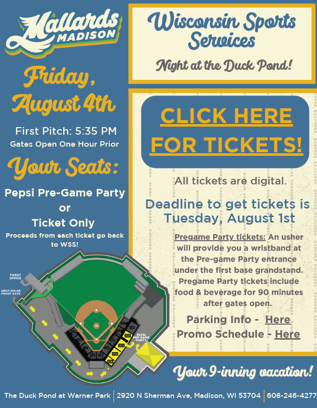 If your team has participated in any of our baseball/softball events this year you are invited! All teams will participate in an on field recognition, and enjoy a night at the Duck Pond!
madison-mallards.nwltickets.com/Tickets/Select…
Ticket Deadline is August 1st