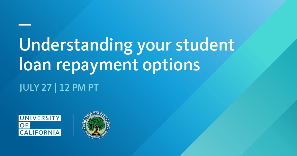 #ICYMI - tomorrow, July 27 at 12 pm PT, join <a href="/UofCalifornia/">University of California</a> and <a href="/usedgov/">U.S. Department of Education</a>’s office of Federal Student Aid (<a href="/FAFSA/">Federal Student Aid</a>) for a free webinar about new federal student loan repayment options so you can make the best decision for you! 

Register here: bit.ly/3DcrzPD