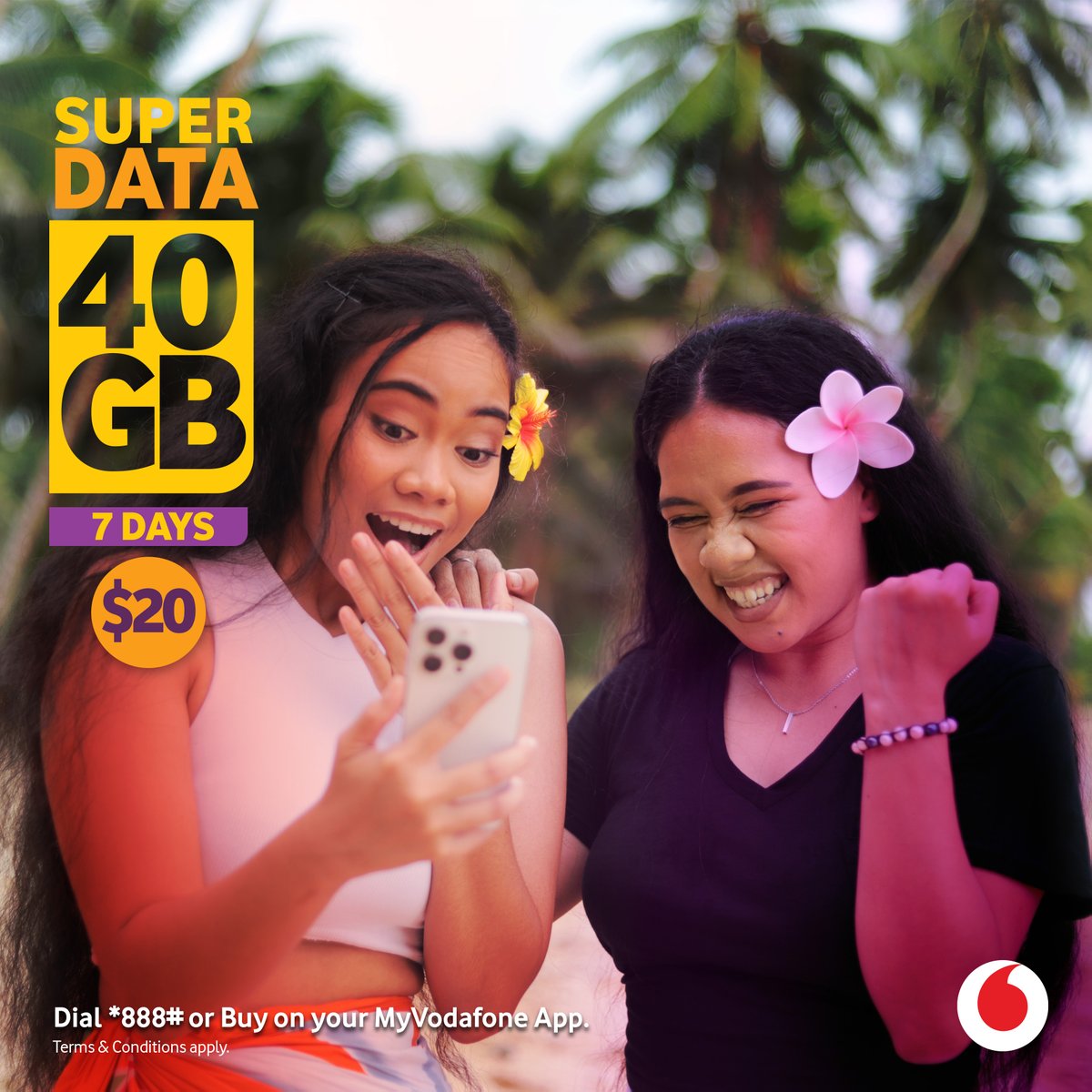 VodafoneSamoa's tweet photo. Surf the Data Wave with Vodafone! 🥳🙌
Dial *888# or use MyVodafone App to unlock 40GB for 7 days with the $20 Super Data offer😱💥
#VodafoneSamoa #DataDeal #SuperData #SwitchNow https://t.co/VpNdkI5kBe