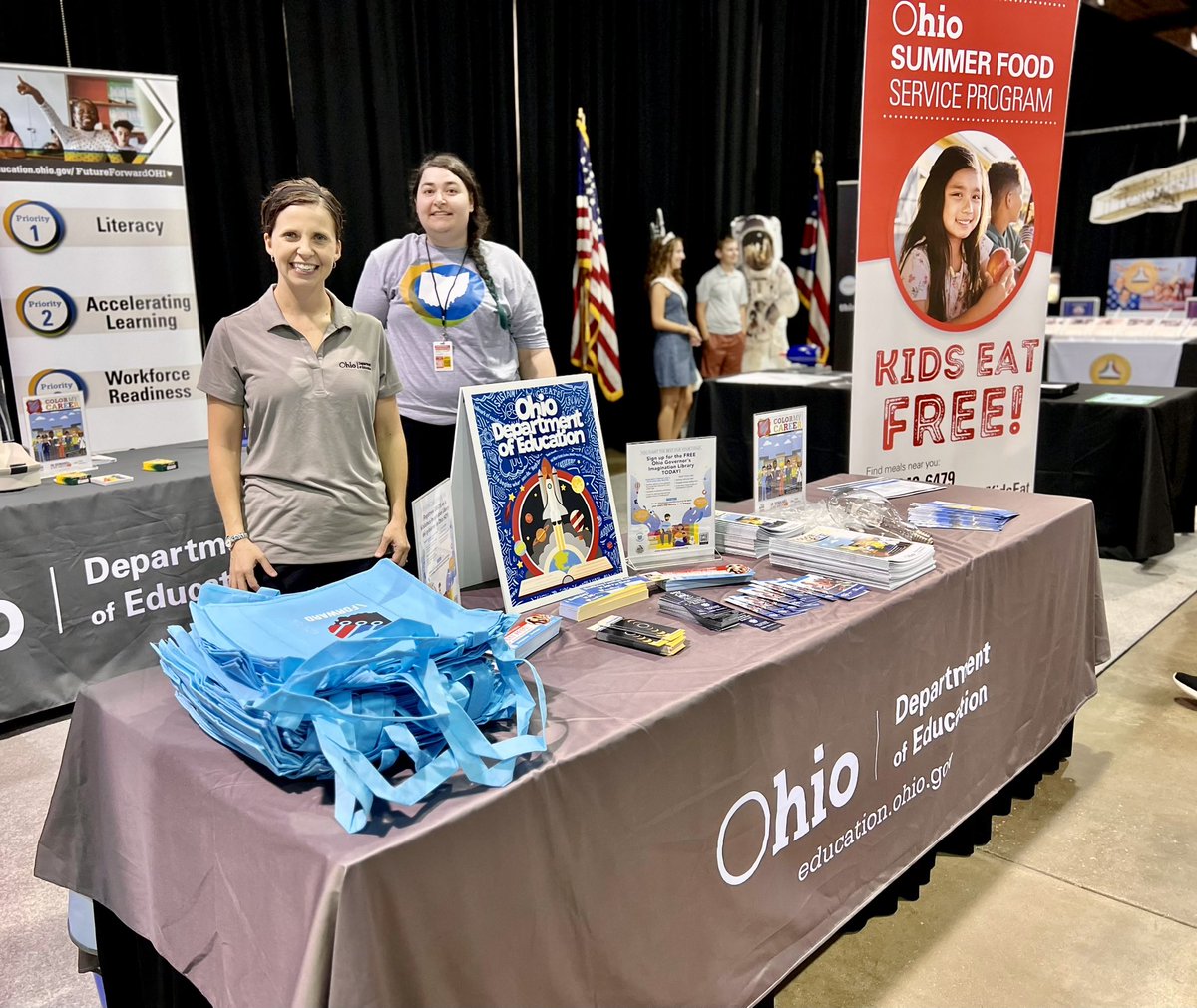 OHEducation's tweet photo. 📍🎪🚀 Get ready for liftoff and new learning adventures at the @OhioStateFair! 

We’re excited to be here with our partners in STEM exploration, @COSI and @OhioHigherEd. Stop by the Lausche Building and share in the fun!

#OhioStateFair #OhioTheHeartOfItAll https://t.co/rOHKyIr3Fe