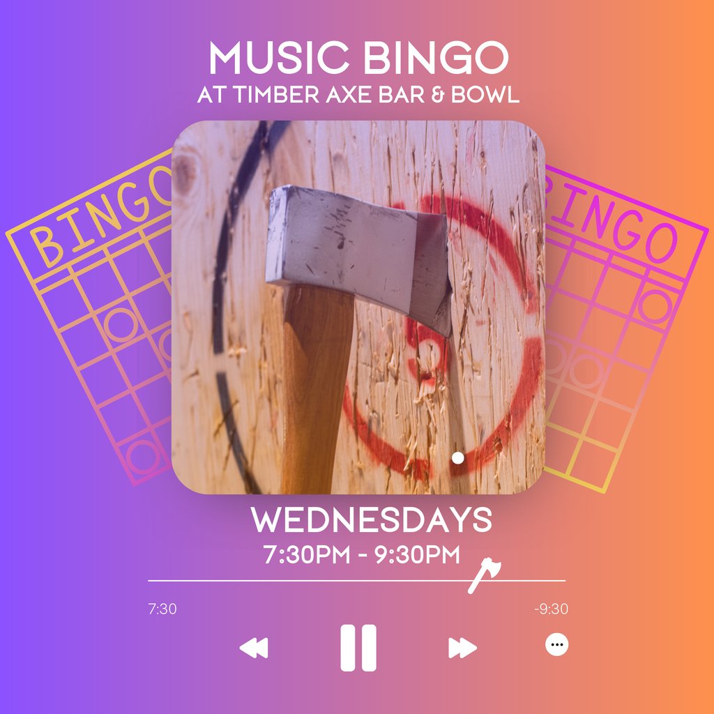 TimberAxBarBowl's tweet photo. Get ready to rock and roll with our Musical Bingo tonight from 7:30PM-9:30PM at Timber Axe Bar &amp; Bowl! Join us for a night of music, fun, and prizes as we put a spin on traditional bingo. Don't miss out on the chance to win big while enjoying great food and drinks with friends! https://t.co/5iPYDIbvci