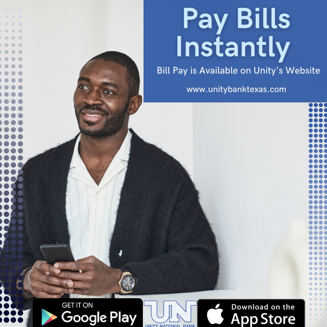 UNITYNationalB1's tweet image. Visit Unity National Bank's website to pay your bills hassle-free. unitybanktexas.com #billpay #easyprocess #Unitystrong