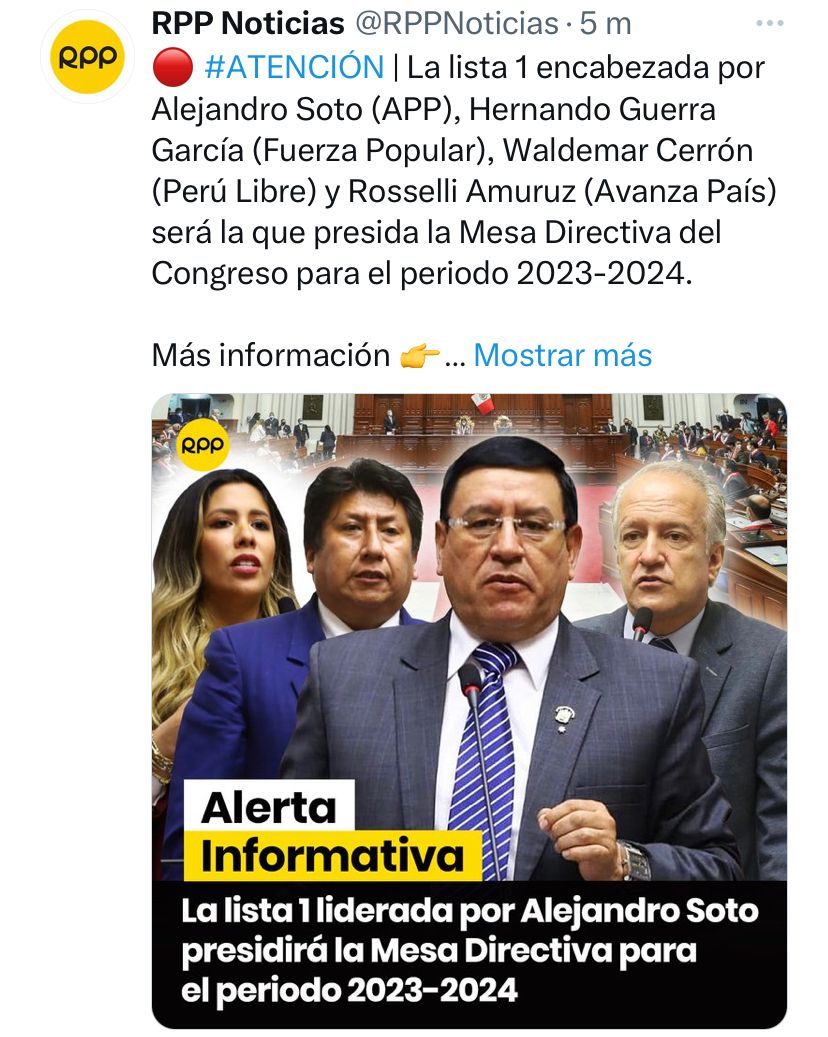 Con 77 votos a favor, ganó la lista Nro 1.
El @congresoperu ya tiene #MesaDirectiva 2023-2024.
No quedaba otra opción, ante el #Caviarato miserable solo quedo esto, no existe peor enemigo que un #Caviar.
DIOS nos ampare.