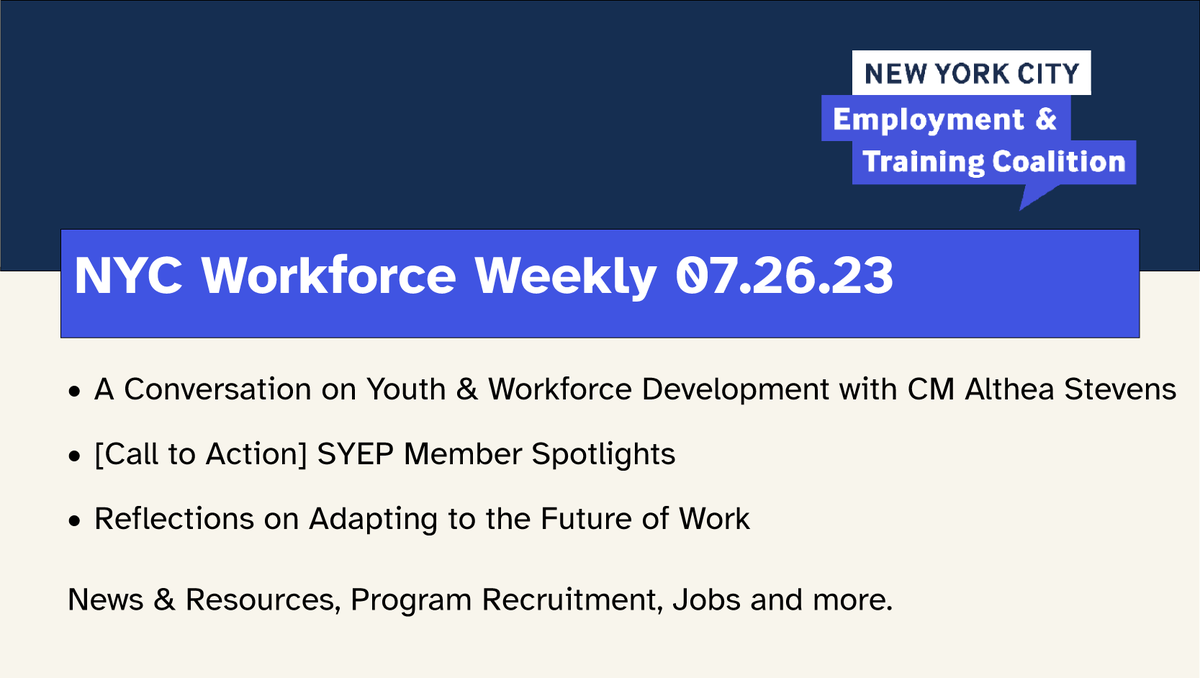 It's Workforce Weekly Wednesday! Check out our weekly newsletter for up-to-date info on local #WkDev, funding opportunities, program recruitment, job opportunities w/in the sector & more. Read: mailchi.mp/nycetc.org/nyc…
