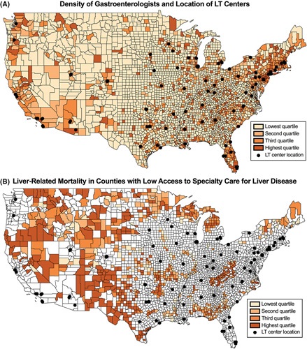 ⏺️Access to specialty care for liver disease:

☑️ 69.5% of counties in the US did not have a GI physician.

☑️41.1% were &gt;160.9 km (100 miles) from an LT center, 

☑️33.7% were &gt;160.9 km from an LT center and without local GI

journals.lww.com/hep/Fulltext/2…

#livertwitter #GITwitter
