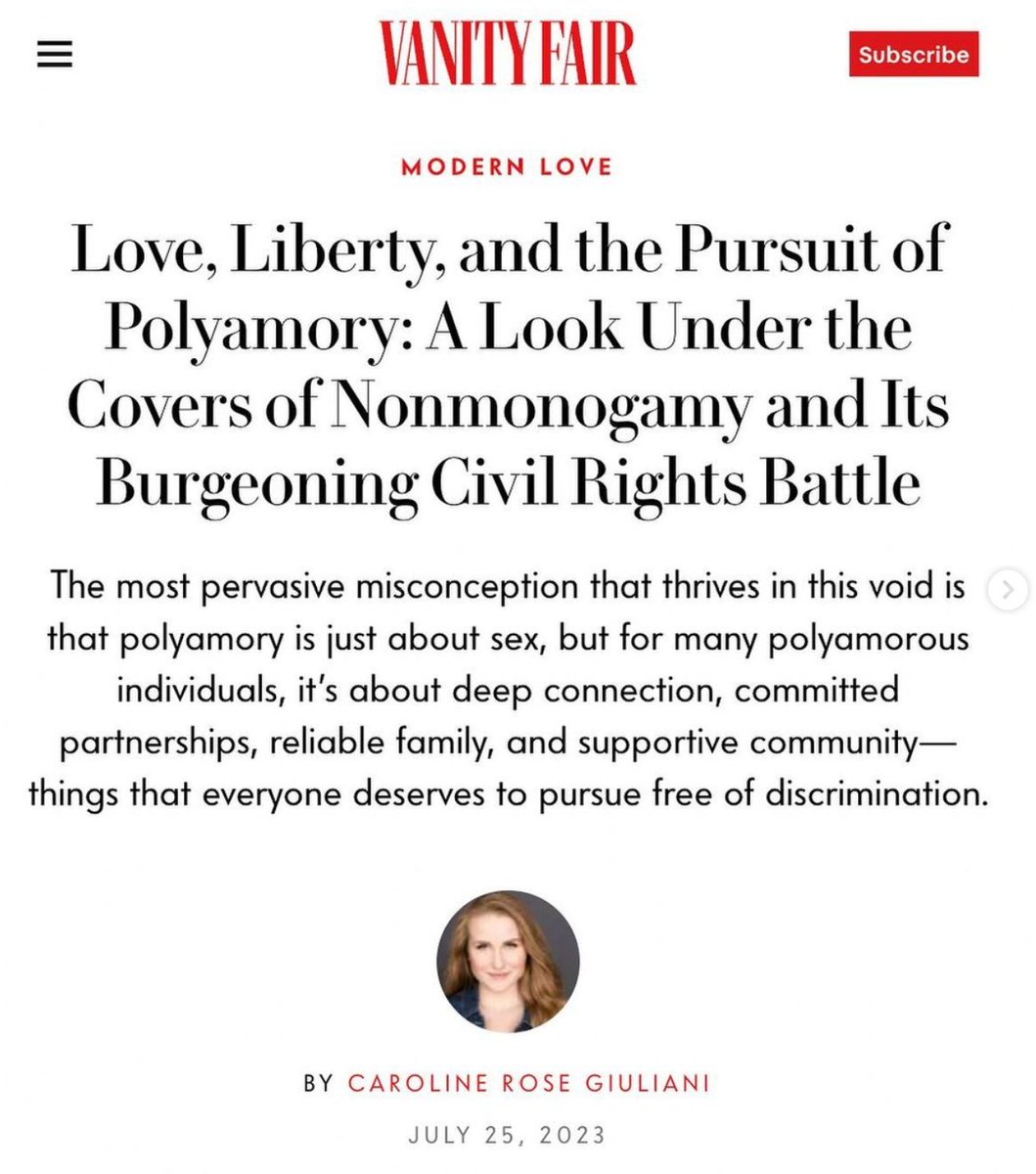 CFLC Board Member & writer @carolinerosegiu has a new piece in @VanityFair highlighting the work of @ChosenFamilyLaw, @Polyamorylegal, @dianaadamsesq, and others in the movement to destigmatize polyamory and establish rights+protections for poly families! vanityfair.com/style/2023/07/…