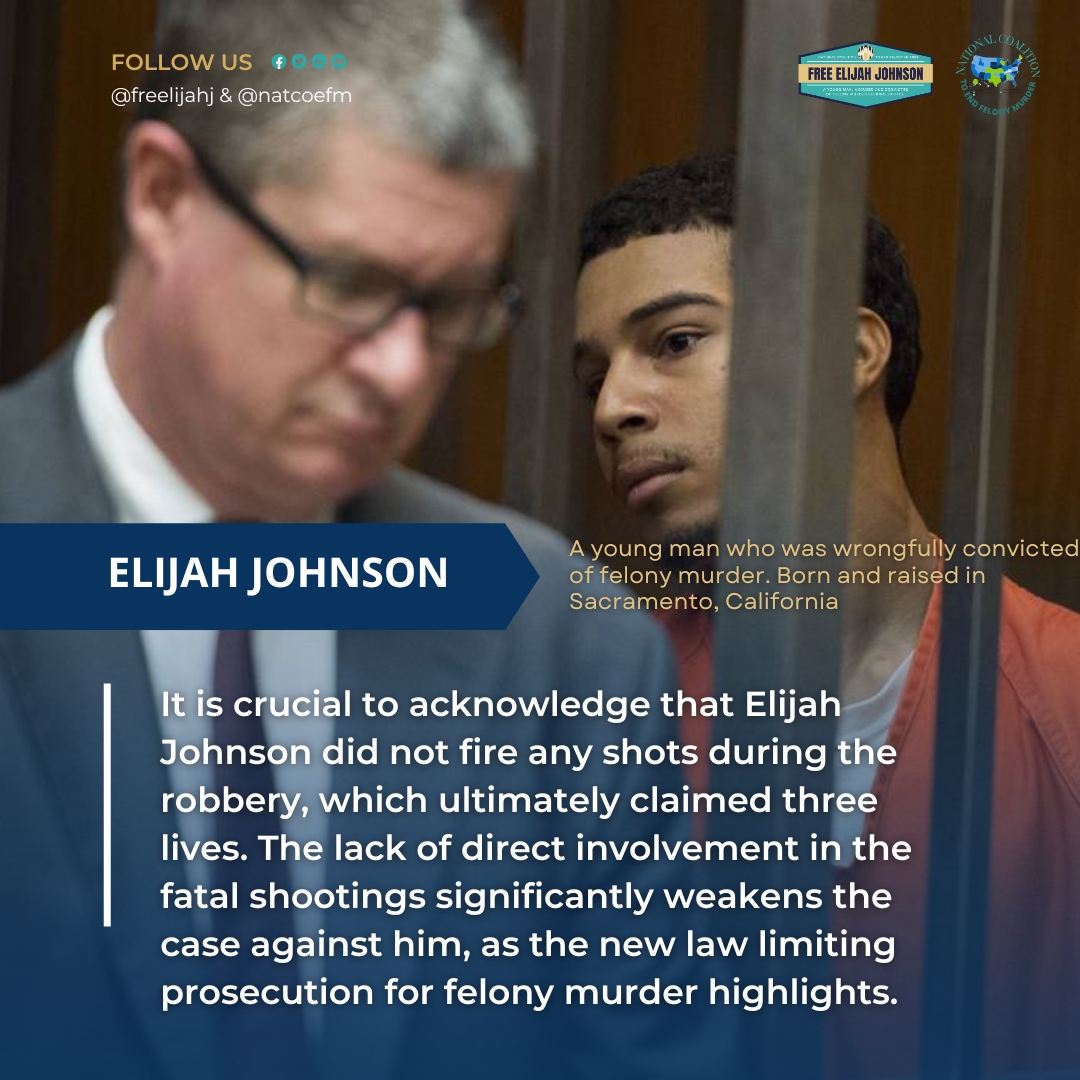 His testimony should be carefully considered, especially when coupled with the fact that he was merely carrying a weapon and had not fired it at any point during the robbery.

#FreeForElijahJohnson #WrongfulConviction #EndFelonyMurderLaws