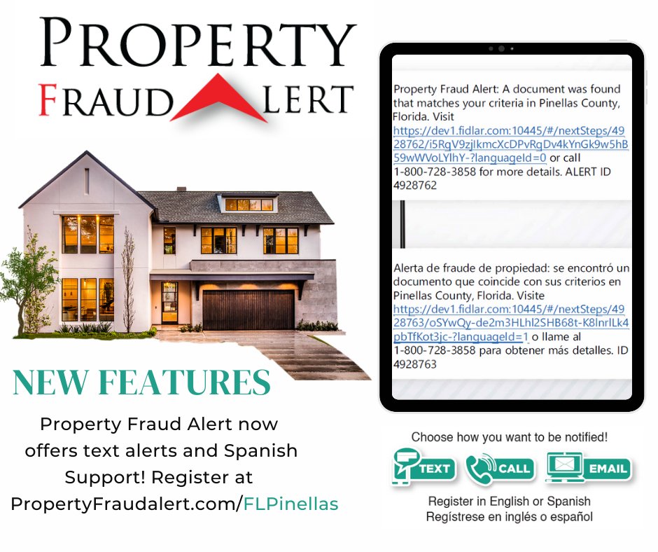 The threat of mortgage fraud continues to rise, &amp; too often, victims of these types of crimes are unaware their homes or identity have been stolen.
Our office offers a free Property Fraud Alert Program to monitor fraudulent documents recorded in your name. Register today!